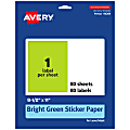 Avery® Printable Sticker Paper, 94269-BGP80, Rectangle, 8-1/2" x 11", Matte Bright Green, Pack of 80 1 thumbnail image