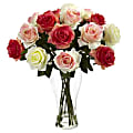 Nearly Natural Blooming Roses 18”H Plastic Floral Arrangement With Vase, 18”H x 13”W x 13”D, Multicolor