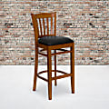 Flash Furniture Wooden/Vinyl Restaurant Barstool With Vertical Slat Back, Black/Cherry