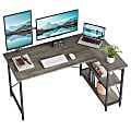 Bestier L-Shaped Corner Desk With Storage Shelf, 56"W, Dark Retro Gray Oak
