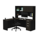 Bestar Pro-Concept Plus 72"W L-Shaped Corner Desk With Pedestal And Hutch, Deep Gray/Black 1 thumbnail image