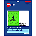 Avery® Print-To-The-Edge Labels With Sure Feed® Technology, 94514-NGP80, Round, 3-1/2", Matte Neon Green, Pack of 320 1 thumbnail image