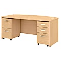Bush Business Furniture Studio C Bow Front Desk With Mobile File Cabinets, 72"W, Natural Maple, Standard Delivery