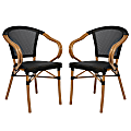 Flash Furniture 2 Pack Marseille Indoor/Outdoor Commercial Bistro Stacking Chair with Arms, Black/Natural Frame -2SDAS64218BKN 1 thumbnail image