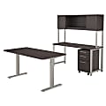 Bush Business Furniture 400 Series 60"W x 30"D Height Adjustable Standing Desk with Credenza, Hutch and Storage, Storm Gray, Standard Delivery