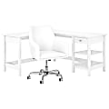 Bush Furniture Broadview 60"W L-Shaped Computer Desk With Storage And Mid-Back Leather Box Chair, Pure White, Standard Delivery 1 thumbnail image