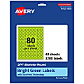 Avery® Print-To-The-Edge Labels With Sure Feed® Technology And Easy Peel® Label Feature, 94504-BGP40, Round, 3/4", Matte Bright Green, Pack of 3200 1 thumbnail image