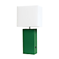 Elegant Designs Modern Leather/Fabric Desk Lamp With USB Port, 21"H, White Shade/Green Base