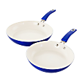 Kenmore Arlington 2-Piece Aluminum Ceramic Coated Nonstick Frying Pan Set, 9" And 11", Metallic Blue 1 thumbnail image