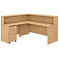 Bush Business Furniture Studio C 72"W x 30"D L-Shaped Reception Desk With Shelf And Mobile File Cabinet, Natural Maple, Premium Installation