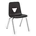 Lorell® Classroom Student Plastic Seat, Plastic Back Stacking Chair, 18 1/4" Seat Width, Black Seat/Silver Frame, Quantity: 4