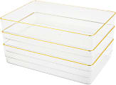 Martha Stewart Kerry Plastic Stackable Office Desk Drawer Organizers, 2"H x 6"W x 9"D, Clear/Gold Trim, Pack Of 3 Organizers