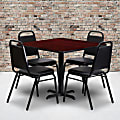 Flash Furniture Square Table With 4 Trapezoidal-Back Banquet Chairs, 30" x 36", Mahogany/Black
