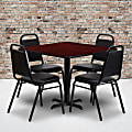 Flash Furniture Square Table With 4 Trapezoidal-Back Banquet Chairs, 30" x 36", Mahogany/Black 1 thumbnail image
