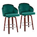 LumiSource Dahlia Counter Stools, Walnut/Green, Set Of 2 Stools