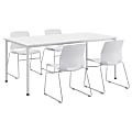 KFI Studios Dailey Table Set With 4 Sled Chairs, White Table/White/Silver Chairs