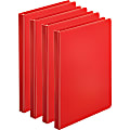 Business Source Basic Round Ring Binders, 1/2" Ring, 8 1/2" x 11", Red, Pack Of 4