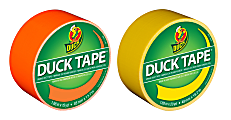Duck Brand Duct Tape Rolls, 1.88" x 20 Yd/1.88" x 15 Yd., Yellow/Neon Orange, Pack Of 2 Rolls