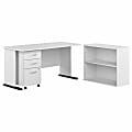 Bush® Business Furniture Studio A 60"W Computer Desk With Mobile File Cabinet And Small Bookcase, White, Standard Delivery