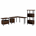 Bush Furniture Architect 60"W L-Shaped Desk With Lateral File Cabinet And 4-Shelf Bookcase, Modern Walnut, Standard Delivery