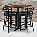 Flash Furniture Round Laminate Table Set With X-Base And 4 Ladder-Back Metal Bar Stools, 42"H x 30"W x 30"D, Walnut/Black