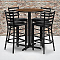 Flash Furniture Round Laminate Table Set With X-Base And 4 Ladder-Back Metal Bar Stools, 42"H x 30"W x 30"D, Walnut/Black 1 thumbnail image