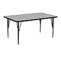 Flash Furniture 48''W Rectangular Thermal Laminate Activity Table With Short Height-Adjustable Legs, Gray