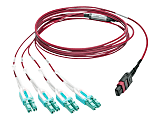 Eaton Tripp Lite Series 40G MTP/MPO to 4xLC Fan-Out OM4 Plenum-Rated Fiber Optic Cable, 40GBASE-SR4, Push/Pull Tabs, Magenta, 3 m - Patch cable - MTP/MPO multi-mode (M) to LC multi-mode (M) - 3 m - fiber optic - OM4 - plenum - magenta