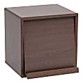 IRIS Wood 14"H 2-Cube Storage With Pocket Door, Brown Oak