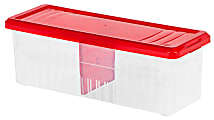 IRIS® Holiday Ribbon Storage Containers, 16 1/8" x 5 5/8" x 5 9/16", Red, Case Of 3