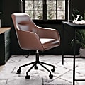 Martha Stewart Rayna Faux Leather Upholstered Mid-Back Office Task Chair, Saddle Brown/Oil-Rubbed Bronze