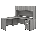 Bush Business Furniture Studio C 72"W x 30"D L-Shaped Desk With Hutch, Mobile File Cabinet And 42"W Return, Platinum Gray, Premium Installation
