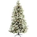 Fraser Hill Farm Flocked Snowy Pine Christmas Tree, 6 1/2' x 50" Diameter, With Clear LED String Lighting
