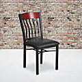 Flash Furniture Vertical-Back Metal And Wood Restaurant Accent Chair With Vinyl Seat, Mahogany/Black