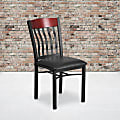 Flash Furniture Vertical-Back Metal And Wood Restaurant Accent Chair With Vinyl Seat, Mahogany/Black 1 thumbnail image