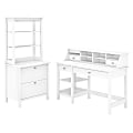 Bush Furniture Broadview 54"W Computer Desk With Shelves, Desktop Organizer, Lateral File Cabinet And Hutch, Pure White, Standard Delivery