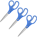 Sparco Bent Multipurpose Scissors - 8" Overall Length - Bent - Stainless Steel - Blue - 3 / Bundle