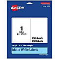 Avery® Permanent Labels, 94269-WMP250, Rectangle, 8-1/2" x 11", White, Pack Of 250