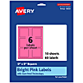 Avery® Print-To-The-Edge Labels With Sure Feed® Technology And Easy Peel® Label Feature, 94101-BPP10, Square, 3" x 3", Matte Bright Pink, Pack of 60 1 thumbnail image