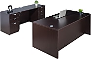 Boss Office Products Holland Suite Desk And Credenza With Dual File Storage Pedestals, Mocha