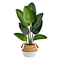 Nearly Natural Traveler’s Palm 48”H Artificial Plant With Handmade Woven Planter, 48”H x 8”W x 8”D, Green/Brown/White