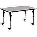 Flash Furniture Mobile 48"W Rectangular Thermal Laminate Activity Table With Short Height-Adjustable Legs, Gray