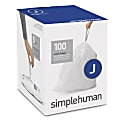 simplehuman Custom-Fit 0.03-mil Trash Can Liners, Code J, 8 - 12 Gallons, White, Pack Of 100 Liners
