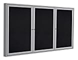 Ghent® 3-Door Enclosed Rubber Bulletin Board, 48" x 72", 90% Recycled, Black Satin Aluminum Frame