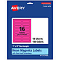 Avery® Print-To-The-Edge Labels With Sure Feed® Technology And Easy Peel®, 94224-NMP10, Rectangle, 1" x 3", Matte Neon Magenta, Pack of 160 1 thumbnail image