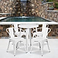 Flash Furniture Commercial-Grade Round Metal Indoor/Outdoor Table Set With 4 Arm Chairs, White