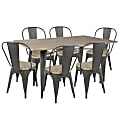 Lumisource Oregon Industrial Farmhouse Dining Table With 6 Dining Chairs, Gray/Brown