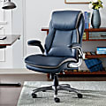 Serta® Smart Layers™ Brinkley Ergonomic Bonded Leather High-Back Executive Chair, Navy/Silver