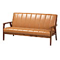 Baxton Studio Nikko Faux Leather Sofa, Tan/Walnut Brown