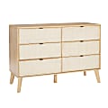 Powell Carling 6-Drawer Cane Bedroom Dresser, 35-3/4”H x 50”W x 18-1/2”D, Natural